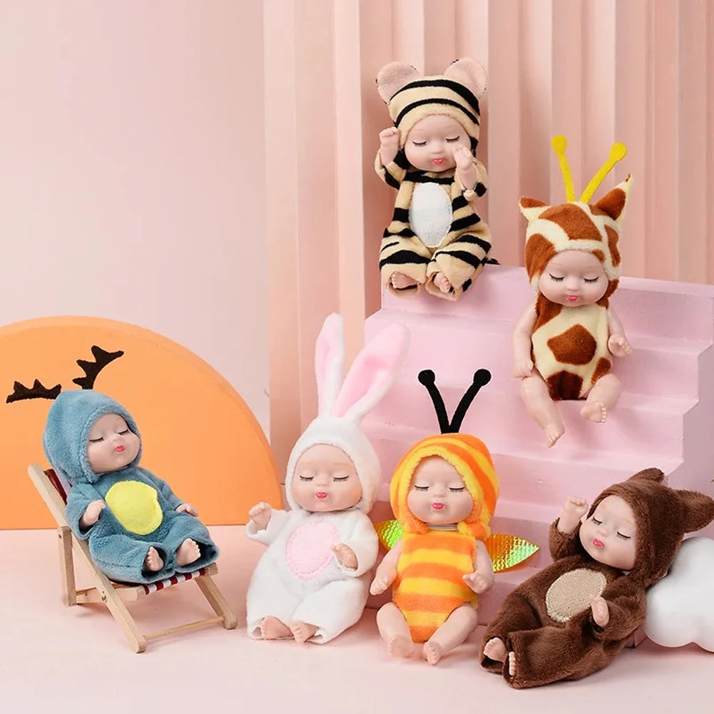 Reborn Baby Doll Kit - 6PCS Mini Sleeping Princess Doll Set with Clothes and Accessories for Kids Gift