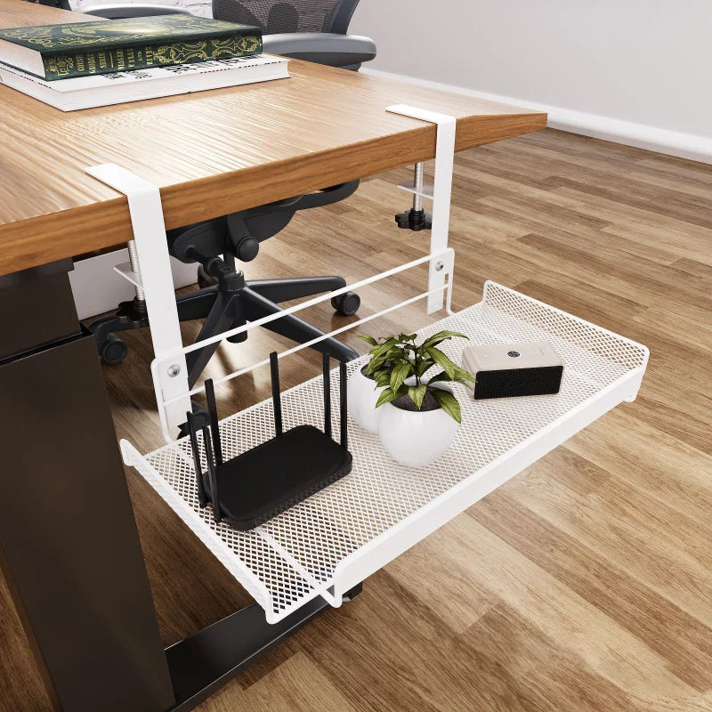 Under Desk Cable Management Tray – No Drill Steel Wire Organizer Rack, Desk Cable Storage Shelf for Clean Office & Home Setup