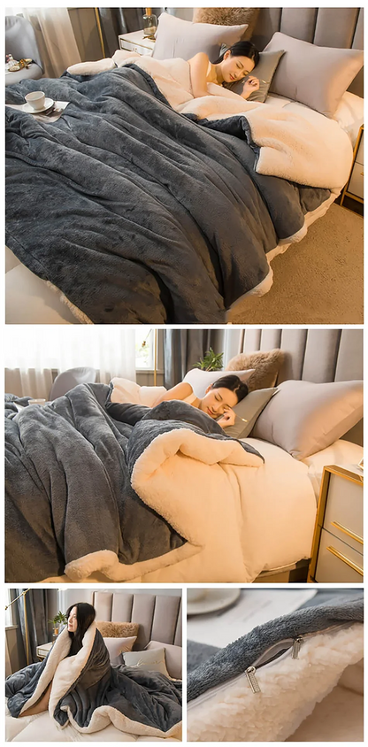 Wool Throw Blanket – Double-Sided Warm Winter Bedspread for Queen Beds & Camping