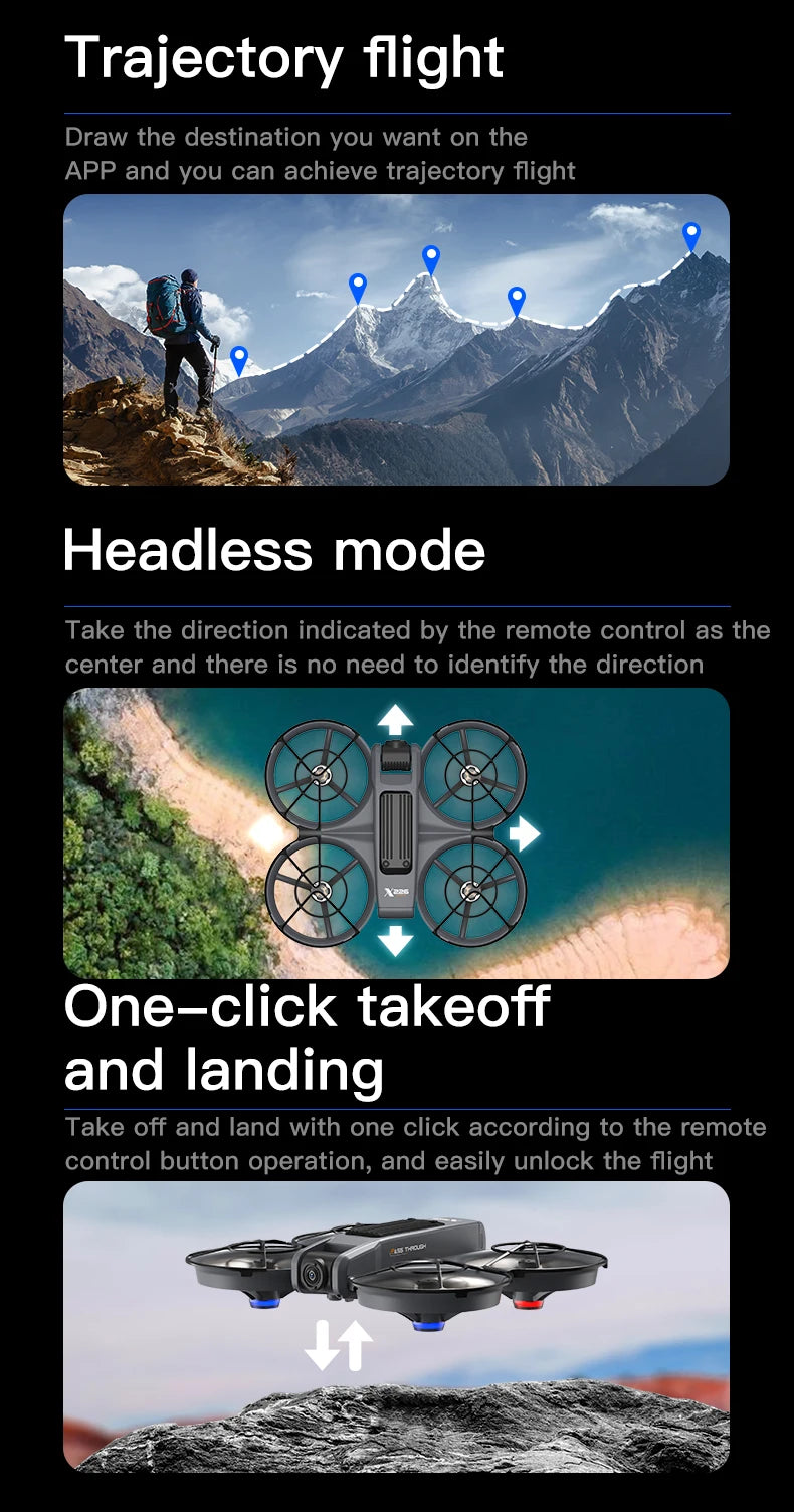 X226 Drone VR – Brushless RC Quadcopter with Dual HD Camera, Optical Flow Hover, Obstacle Avoidance, Remote Control Toy for Boys