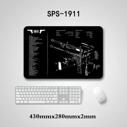 Gun Cleaning Mat with Parts Diagram & Instructions – Armorers Bench Mat, Mouse Pad, Repair & Build Tool for Glock 17, Beretta M9, 1911