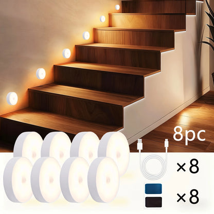 Motion Sensor LED Night Light USB Rechargeable – Wireless Cabinet, Wardrobe & Staircase Lamp (1–8PCS)