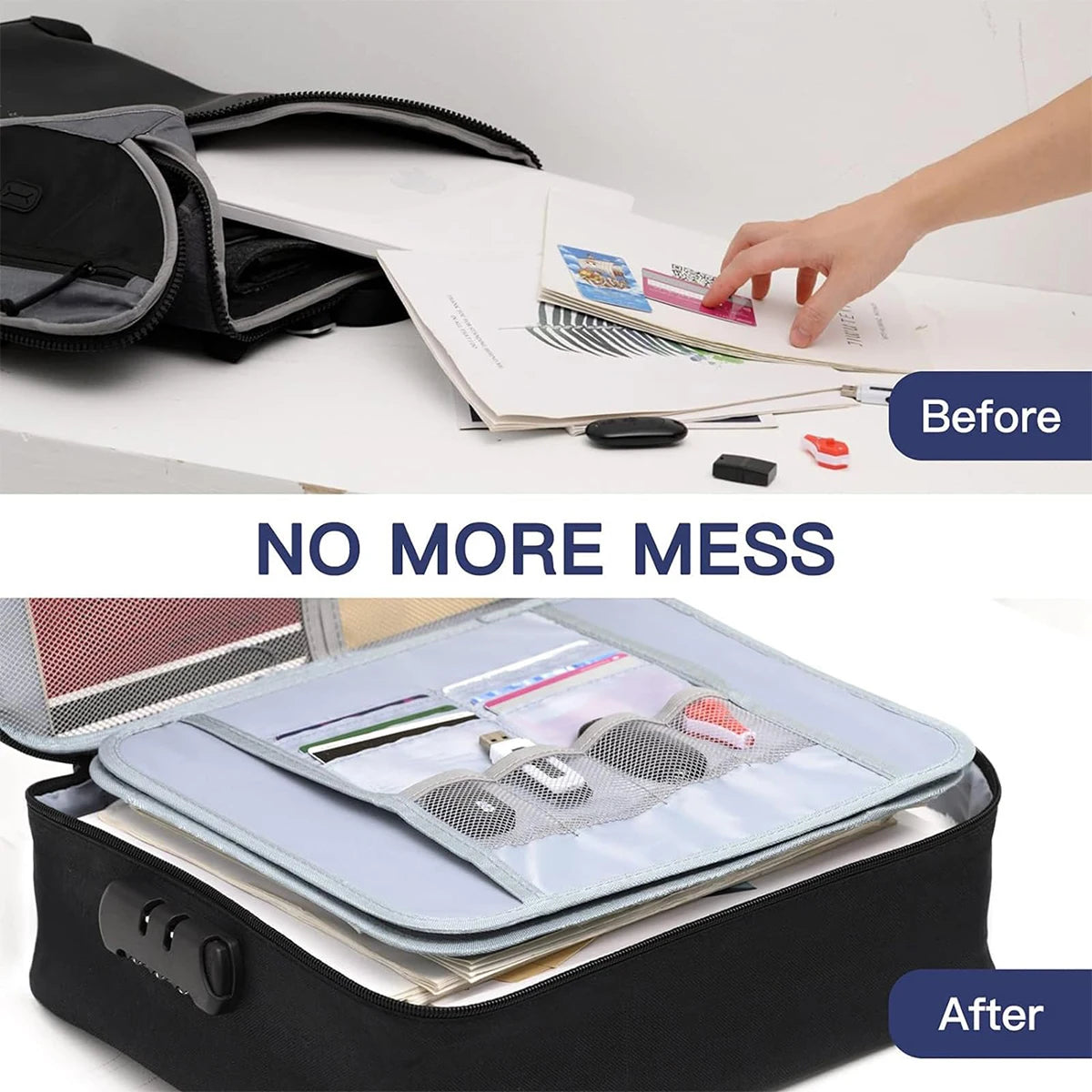 Document Briefcase - 3-Layer Lockable Storage Bag for Men & Women, Wallet, Passport, Home Security Storage Box - ZMT