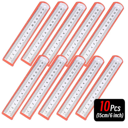 Stainless Steel Precision Ruler - 10-Piece 15-30cm Double-Sided Metric Measuring Scale for Accurate Measurement
