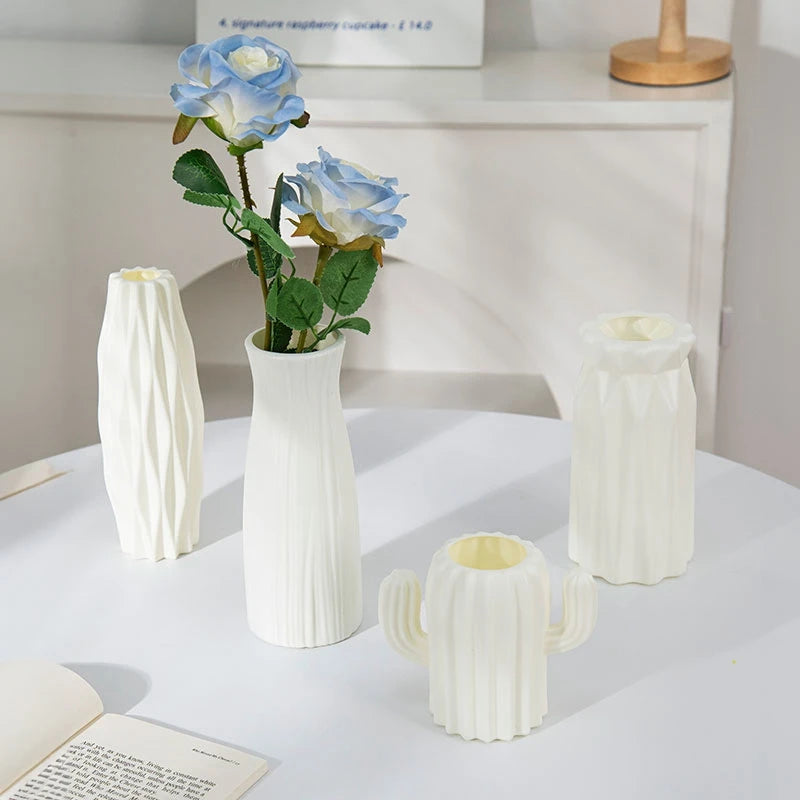 Nordic-Style Plastic Flower Vase - Decorative Hydroponic Pot for Home and Office Desk, Elegant Floral Arrangement Container for Modern Decor