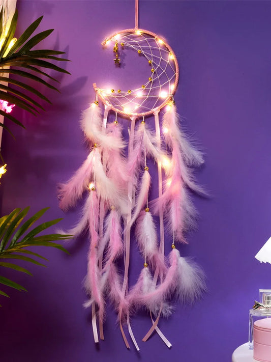 Hand-Woven Moon Dream Catcher Feather Wind Chimes - Bedroom Wall Hanging Ornaments for Home Decoration, Birthday and Festival Gifts, Crafted with Love