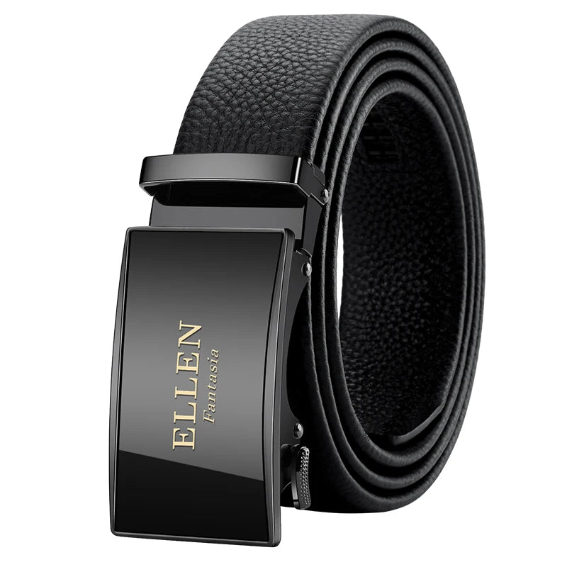 OYIFAN Men’s Genuine Leather Belt – Designer Alloy Buckle Automatic Ratchet Belt