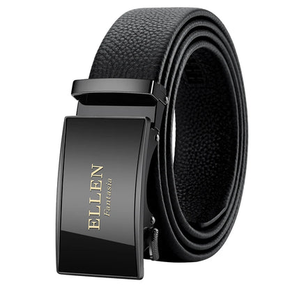 OYIFAN Men’s Genuine Leather Belt – Designer Alloy Buckle Automatic Ratchet Belt