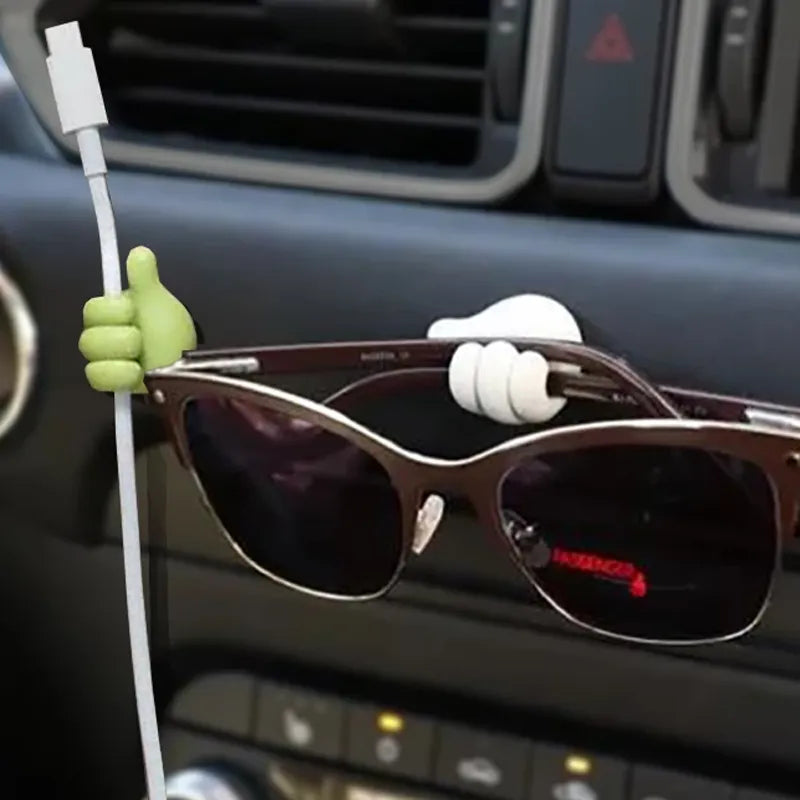 Hand-shaped Rubber Glasses Holder: Self-Adhesive Mini Hook for Cable, Power Cord, Charging Line - Car Storage Organizer & Decorative Gadget