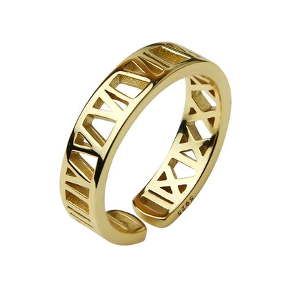 RAKOL 316L Stainless Steel Roman Numeral Ring – Black Shell Adjustable Zircon Tail Ring for Women, Fashion Jewelry