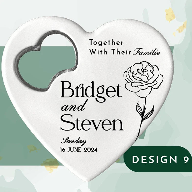 Custom Heart-Shaped Magnet Bottle Opener – 10-30pcs Engraved Bridal Shower & Wedding Party Favors in Bulk