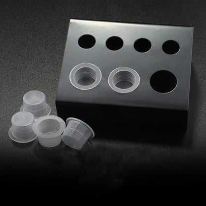 Stainless Steel Tattoo Ink Cup Holder — Black Pigment Stand with 7 Holes for Microblading & Tattoo Accessories