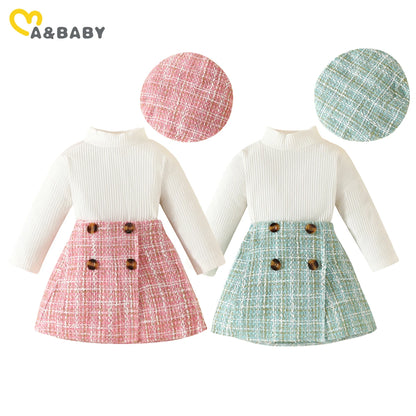 ma&baby Toddler Girls Clothes Set – Knit Long Sleeve Top, Plaid Skirt & Hat, 6M-3Y Fall & Spring Outfit