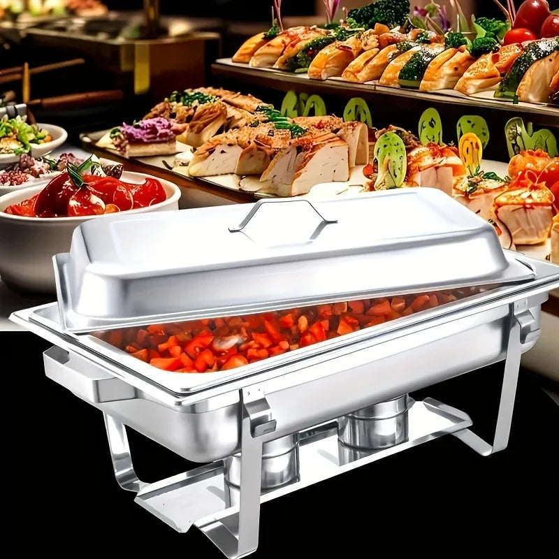 4-Pack Stainless Steel Buffet Warmer with Insulated Cover - Family-Sized Heat Preservation Stove for Restaurants   2/2