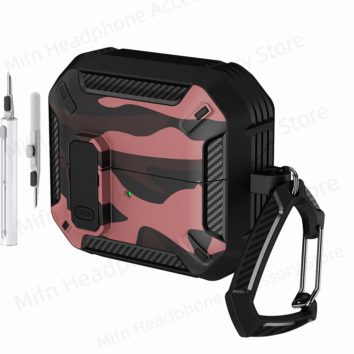 Camouflage Case for Galaxy Buds3 Pro – Carbon Fiber Protective Cover with Keychain & Cleaning Kit