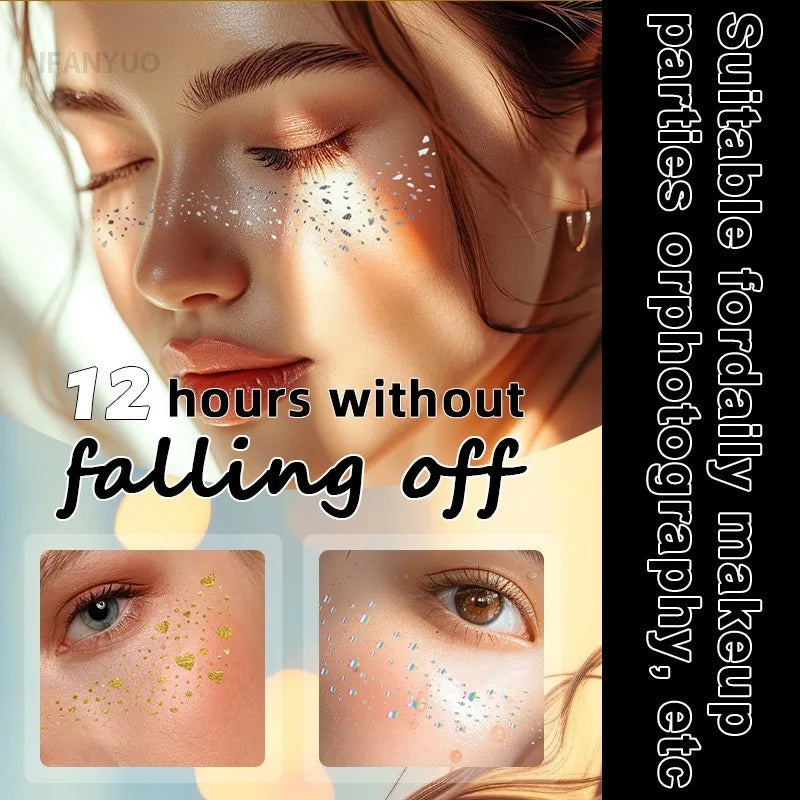 6pcs Metallic Fake Freckles Temporary Tattoos — Gold & Silver Face Stickers for Makeup and Hot Stamping