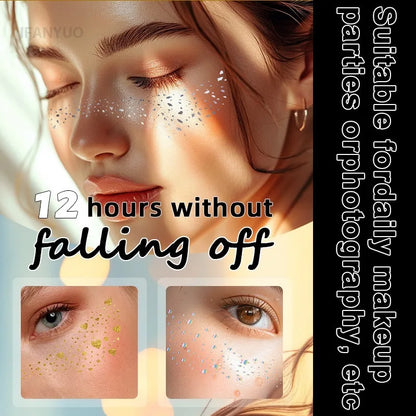 6pcs Metallic Fake Freckles Temporary Tattoos — Gold & Silver Face Stickers for Makeup and Hot Stamping