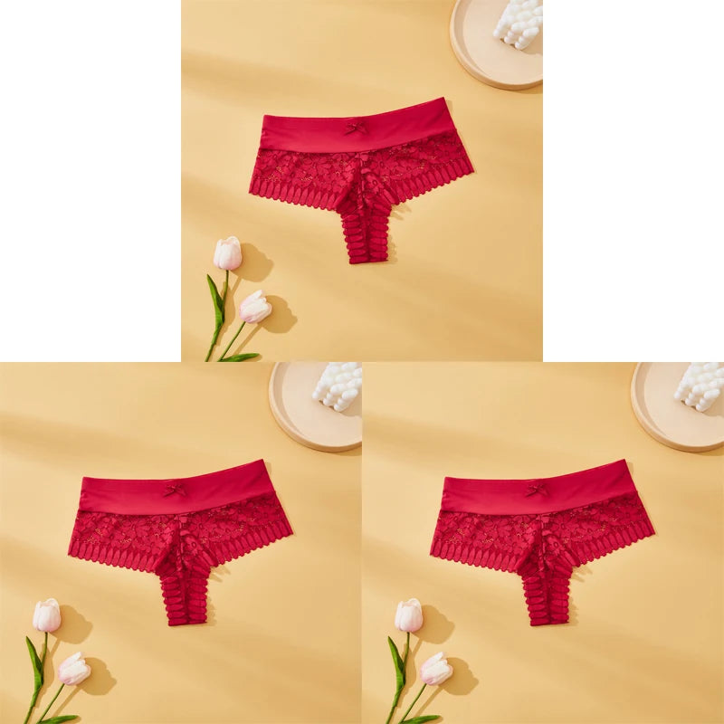 Women's Lace Panties 3PCS - Sexy Bow Detail, Breathable Comfortable Briefs S-XL