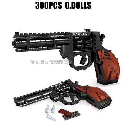 300pcs Military Revolver Pistol Building Block Toy – 1:1 Scale Army Gun for Boys