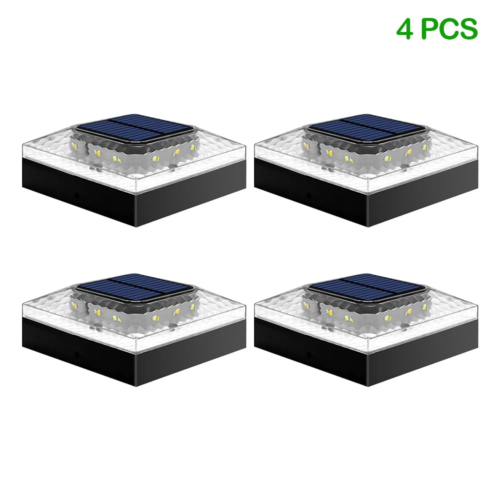1/4PCS Solar Post Cap Lights - IP65 Waterproof Fence Topper LED Lights with 3 Color Modes for 4x4 Vinyl & Wood Posts