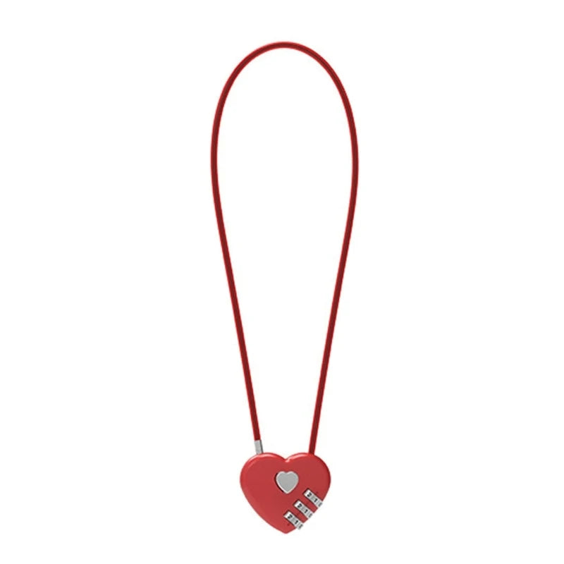 Love-Shaped Heart Code Padlock – Wedding Gift with Password Lock, Long Wire Rope for Trolley Case & Security