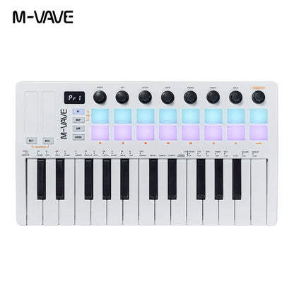 M-VAVE SMK-25 II MIDI Pad Controller Keyboard – 25 Key USB Mini, 16 RGB Drum Pads, 8 Knobs, Music Production Software Included