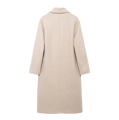 TRAFZA 2024 Women’s Autumn Loose Coat – Lapel Double-Breasted Long Sleeve Trench Jacket, Winter Warm Vintage Outerwear