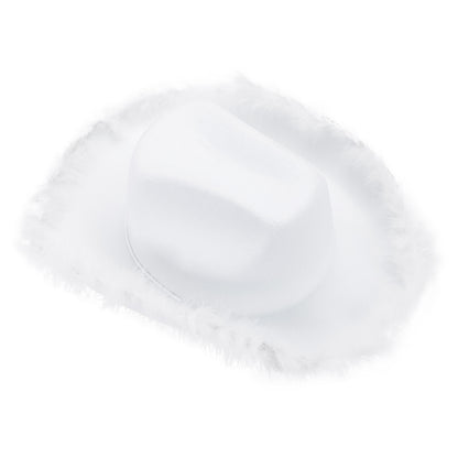 Women's Cowboy Hat – Wide Brim Solid Color with Furry Trim for Parties & Outings