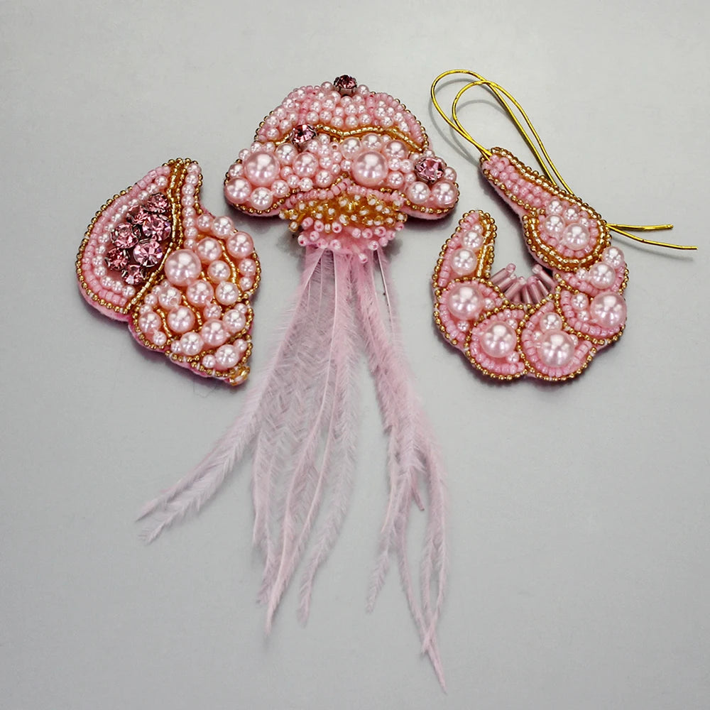 Marine Series Rhinestone Patches - Handmade Shell Starfish Seahorse Leaf Beaded Sewing Appliques for DIY Clothing