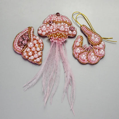 Marine Series Rhinestone Patches - Handmade Shell Starfish Seahorse Leaf Beaded Sewing Appliques for DIY Clothing