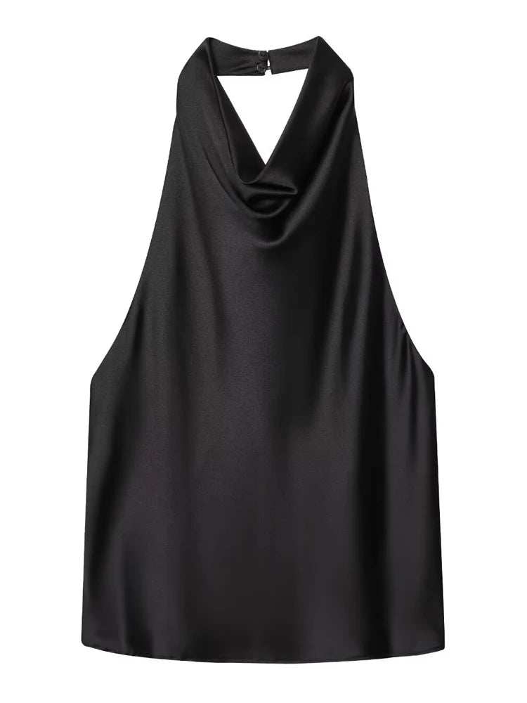 Women's Satin Halter Corset Top – Backless Elegant Sexy Summer Tank Vest in Yellow Pink Black