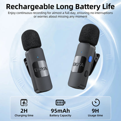 BOYA BY-V Wireless Lavalier Microphone – Professional Mini Mic for iPhone, iPad, Android, Live Broadcast, Gaming, Recording & Vlog