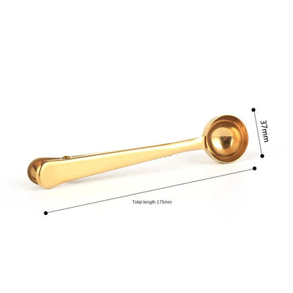 2-in-1 Stainless Steel Coffee Scoop - Coffee Powder Measuring Scoop with Sealing Clip, Tea Milk Powder Scoop, Coffee Accessories