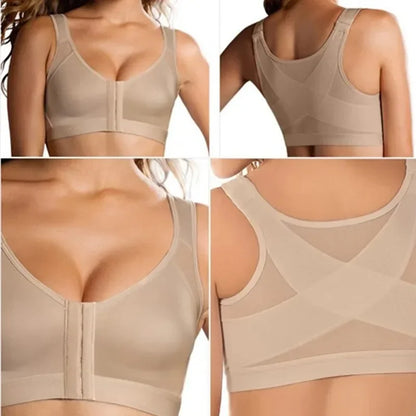Front Closure Posture Corrector Push Up Bra – Shockproof Sports Support Vest for Women, Lift Up Cross Back Fitness Underwear