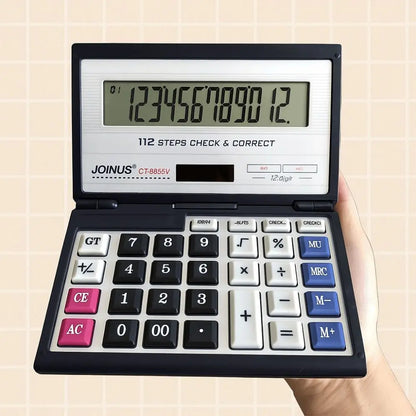 12-Digit Foldable Calculator - Portable Solar Powered Large Screen Multifunctional Office Calculator