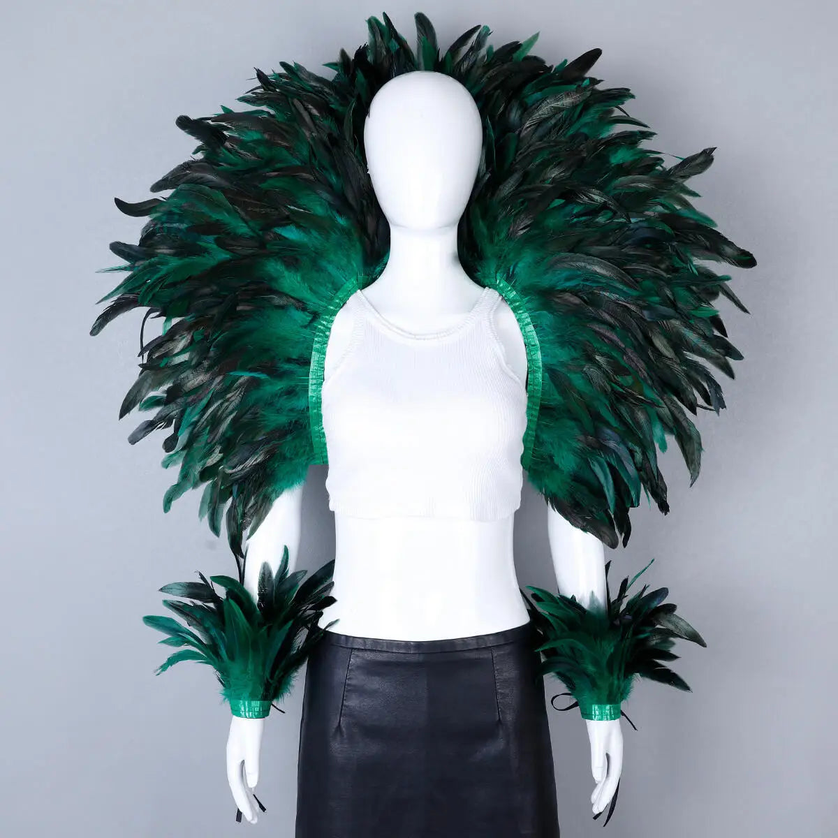 Women’s 2-Piece Feather Shawl Set - Elegant Punk-Style Cosplay Accessories for Halloween, Masquerade Balls, Parties, and Carnivals