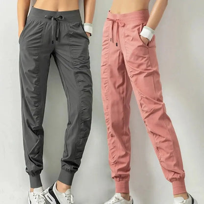 Women’s Fabric Drawstring Joggers – Quick-Dry Athletic Gym Fitness Sweatpants with Side Pockets