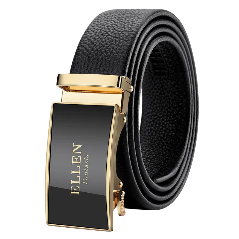 OYIFAN Men’s Genuine Leather Belt – Designer Alloy Buckle Automatic Ratchet Belt