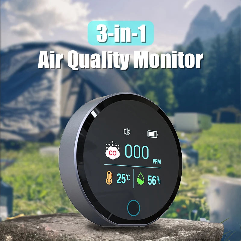 ANSIKI K5S Carbon Monoxide Detector - Portable 3-in-1 CO Monitor with Temperature & Humidity Sensor for Home, RV & Travel