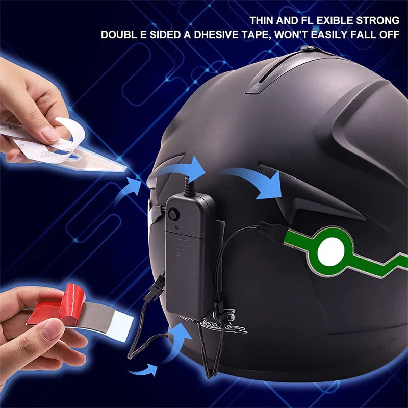 Motorcycle Helmet LED Warning Lights : Night Riding Cold Light Strip EL Waterproof Sticker - 4 Flashing Accessories for Enhanced Safety