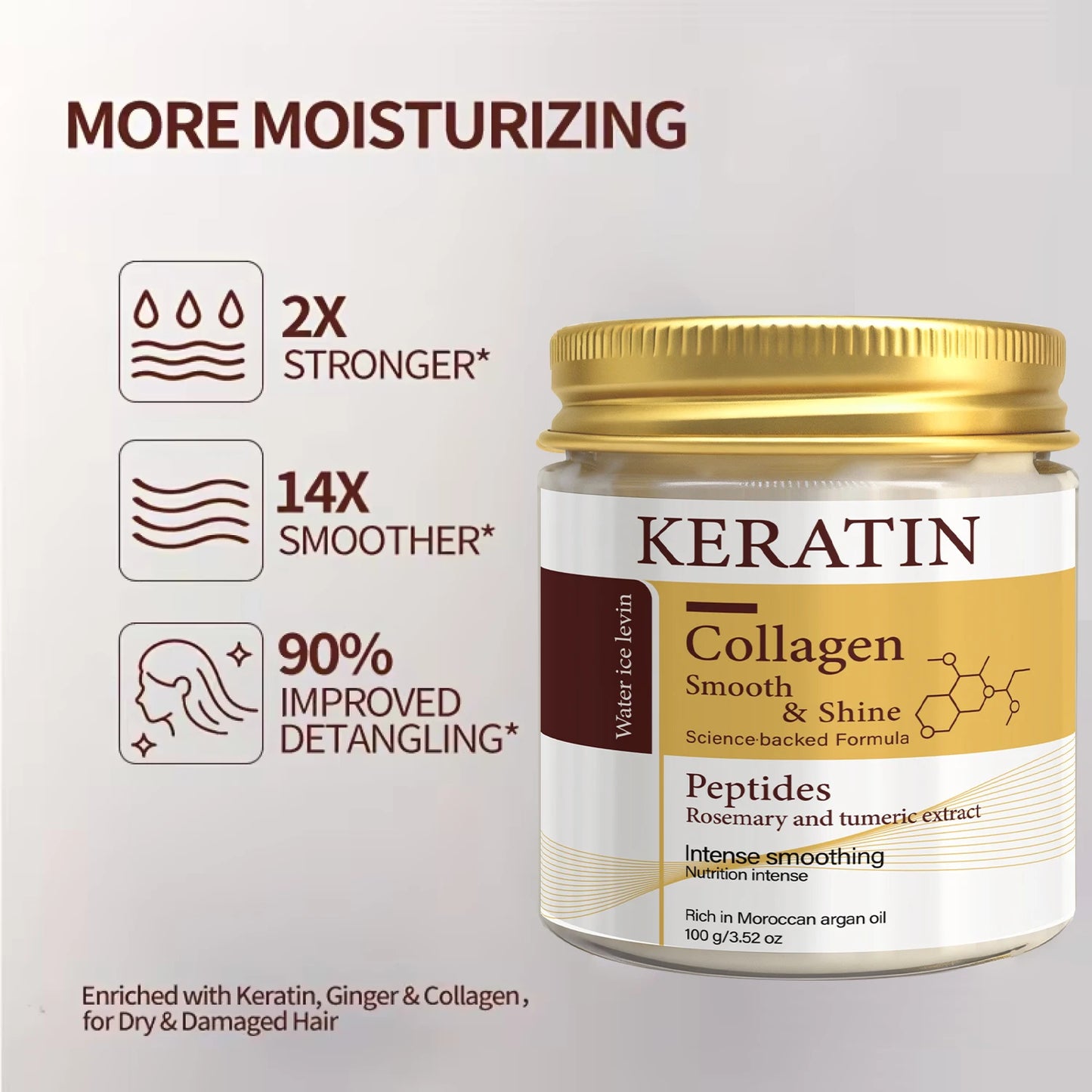 Keratin Collagen Hair Mask - Peptide & Rosemary Deep Conditioning Treatment for Smoothing, Shine & Hair Repair