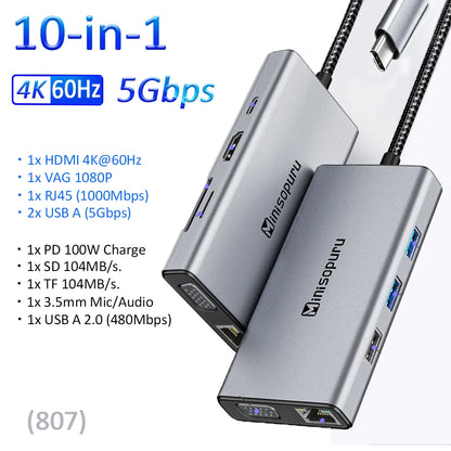 Minisopuru USB C Hub 10Gbps – USB 3.2 Type-C to USB Adapter with 100W PD for MacBook Pro, iMac & PC Accessories