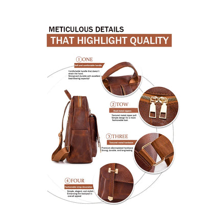 Trendy Women's Vintage PU Leather Backpack - Brown Daypack, Casual Travel and Retro Student School Bag