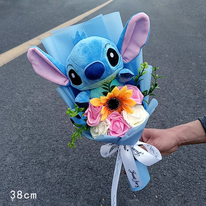 Lilo & Stitch Bouquet PVC Anime Stuffed Doll – Rose & Sunflower Gift for Birthday, Valentine’s & Christmas Day