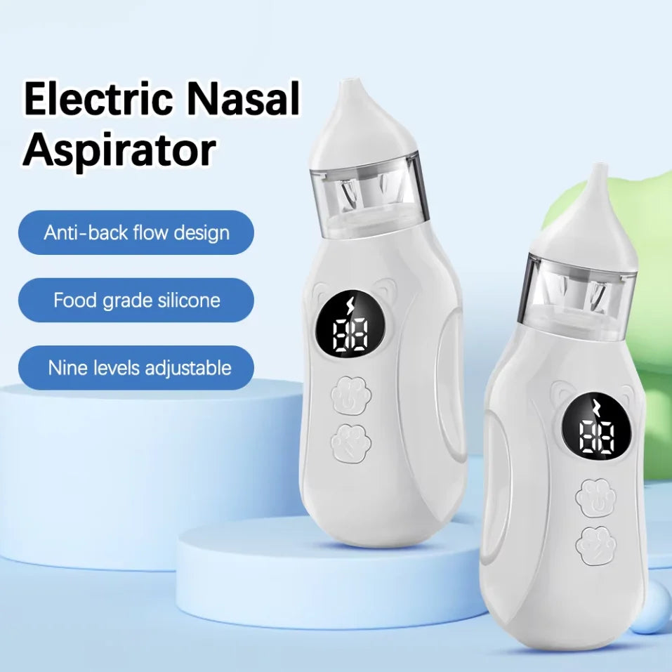 Electric Baby Nasal Aspirator - Quiet Rechargeable Nose Cleaner with 9 Suction Levels and 2 Silicone Tips