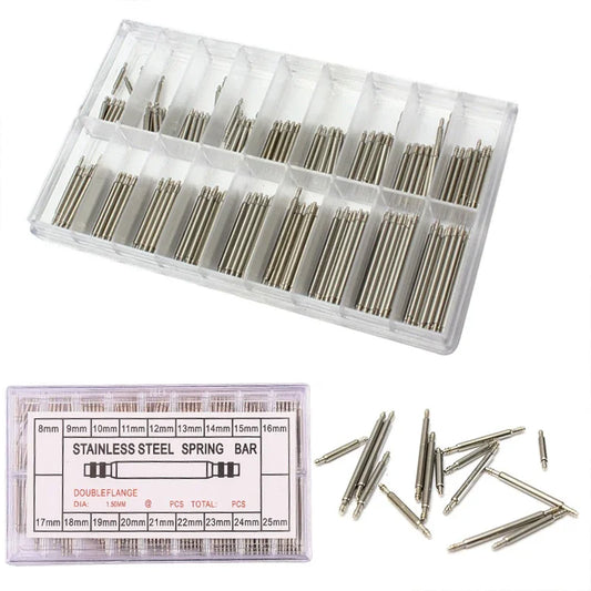 270pcs Stainless Steel Spring Bars Set – 8mm to 25mm for Watchband Strap Repair & Watch Accessories