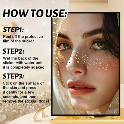 6pcs Hot Stamping Freckles Makeup Patches – Metallic Gold & Silver Temporary Tattoo Stickers for Face