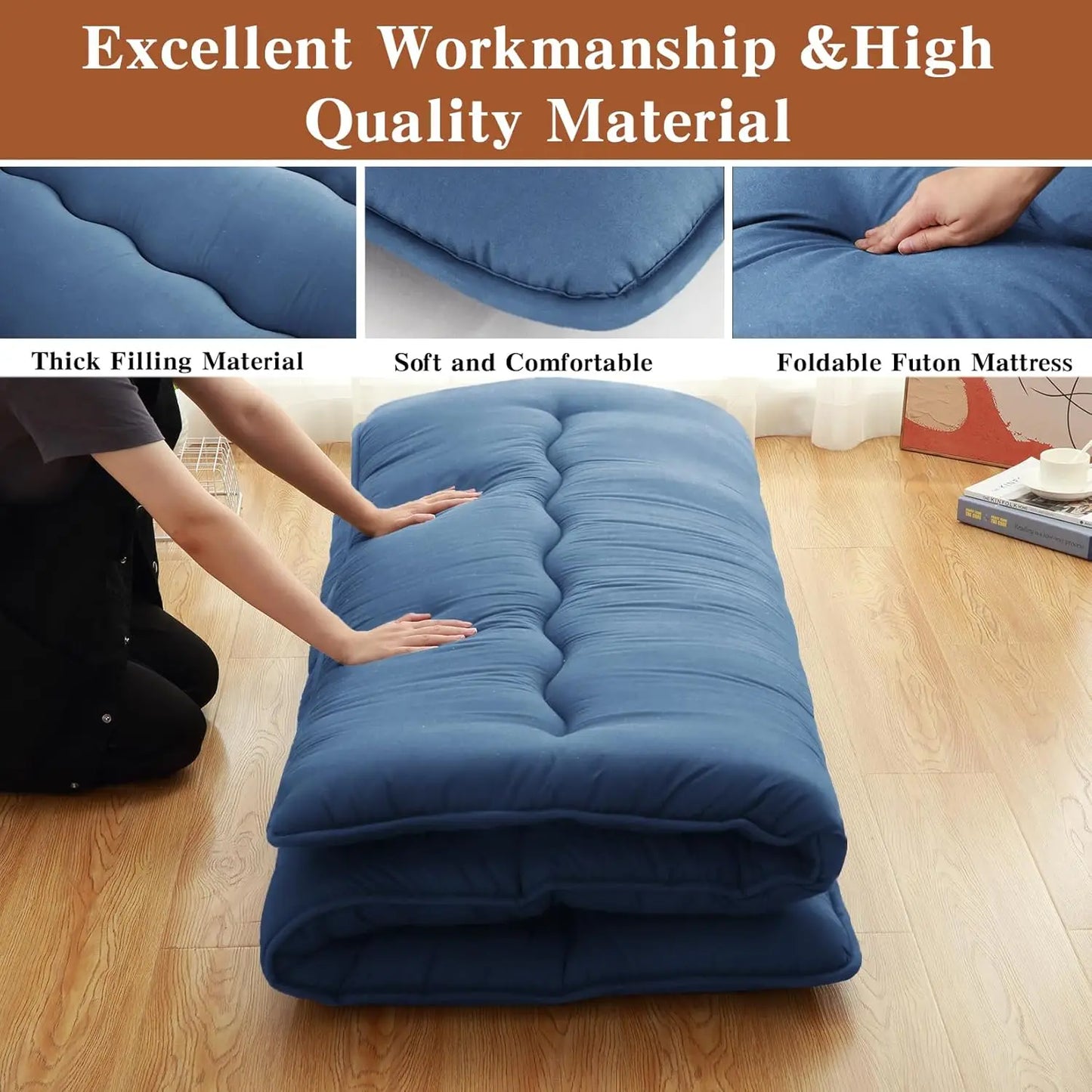 Japanese Floor Futon Mattress – Thick Tatami Sleeping Pad, Portable Twin/Full Size Lounger Bed for Comfort