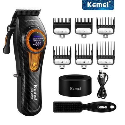 Kemei Professional Hair Clipper – 9000 RPM Electric Hair Cutting Machine, Adjustable Cordless Trimmer with Base for Barbers