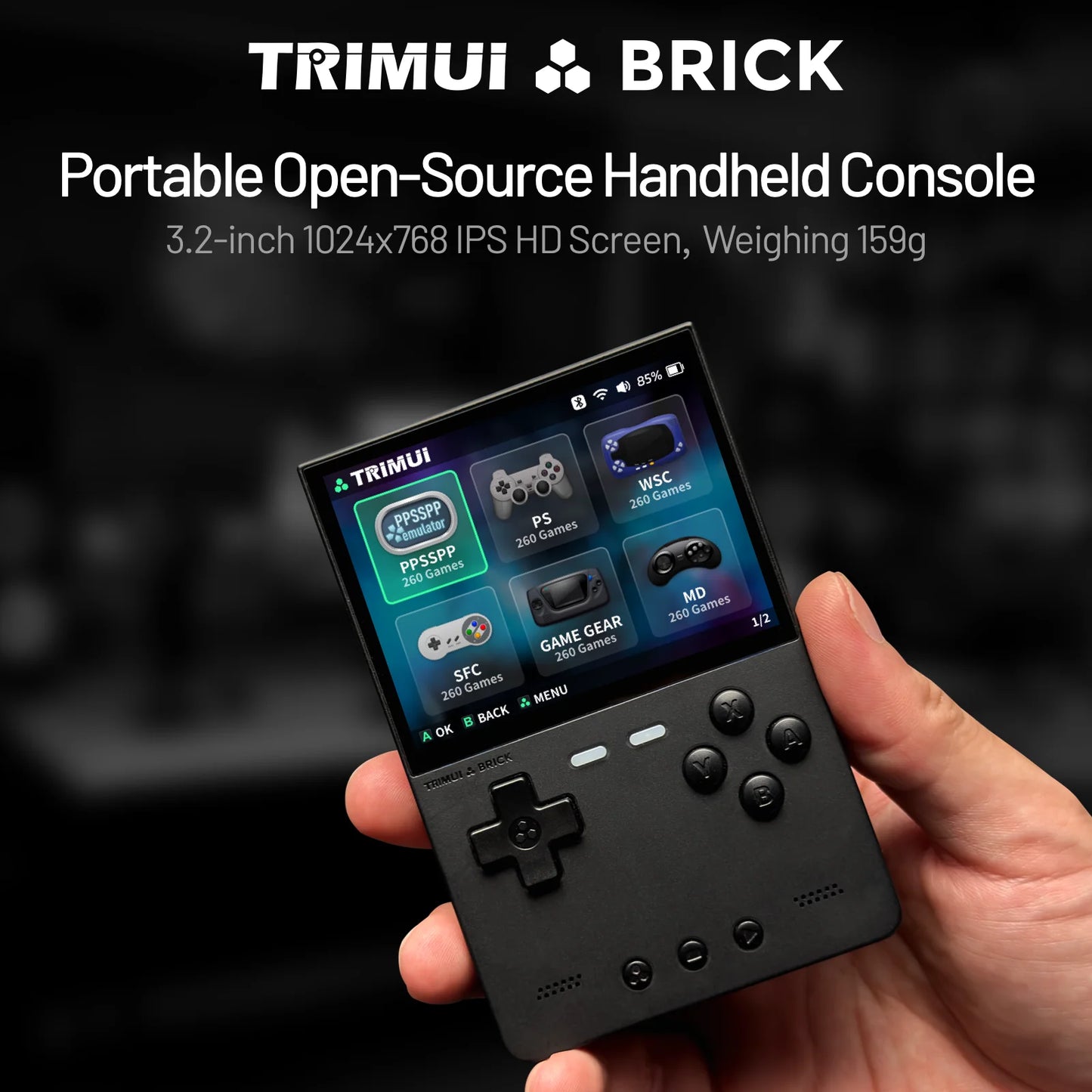 TRIMUI BRICK Handheld Game Console – 3.2'' IPS Screen, Linux System, LED Lighting, Metal Back Panel, Free Keycap Gifts